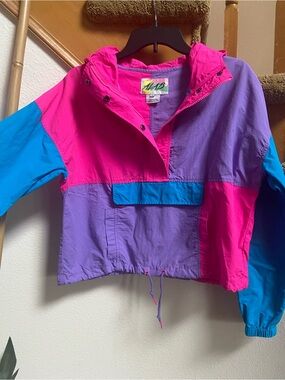 ALAB (Zumiez) Neon Pink/Purple/Blue 90s Windbreaker Jacket like new women size S